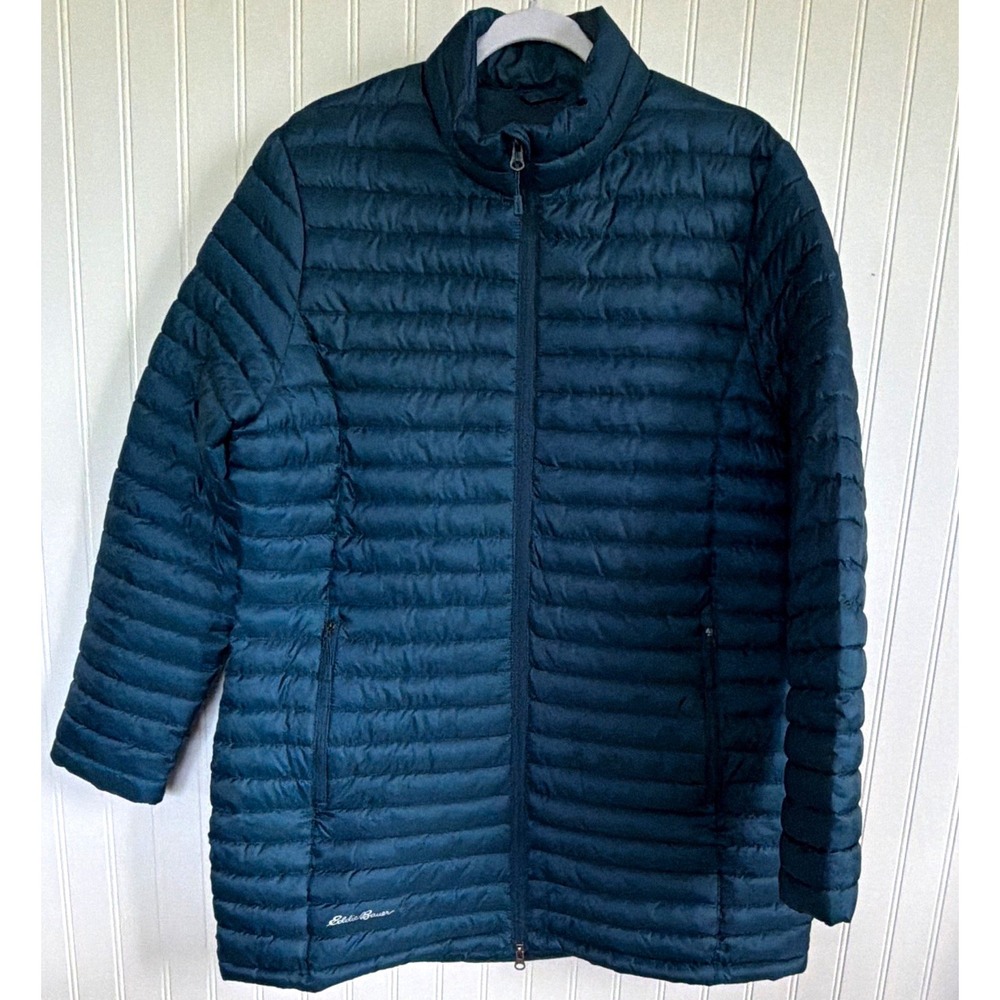 Eddie Bauer Women's Packable Quilted Puffer Jacket Teal Blue XL Full Zip EB515
